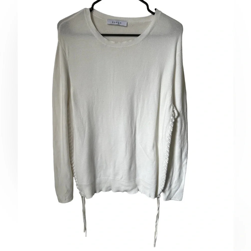 Kokun Lace Up Sides Cotton Sweater, size XL